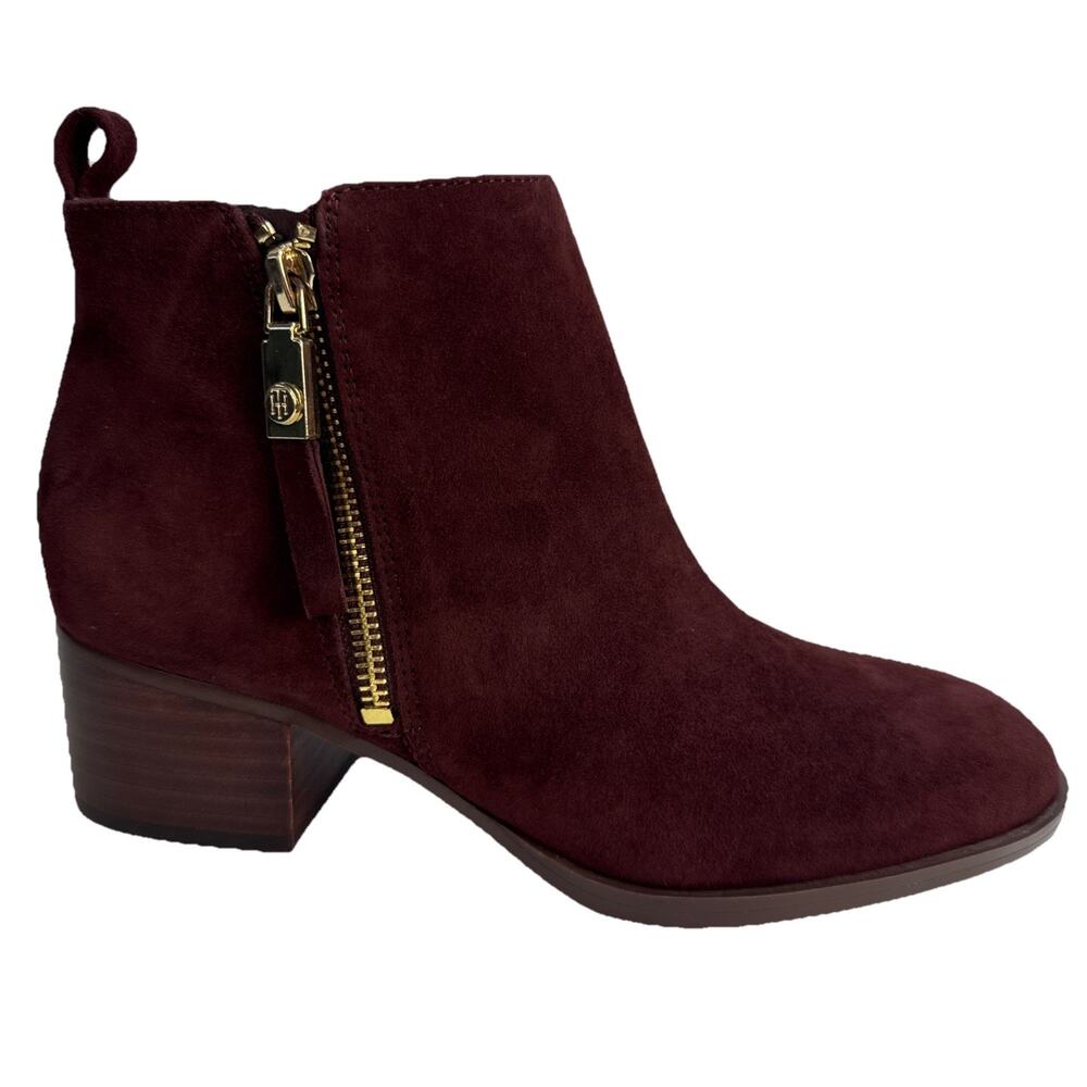Tommy Hilfiger‎ Womens 5.5 Reiz Suede Leather Burgundy Ankle boot chic preppy